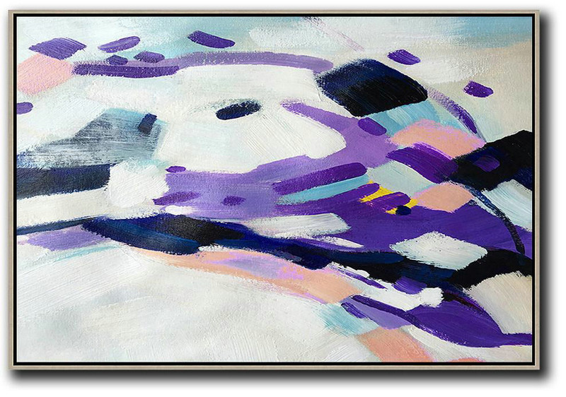 Large Abstract Art,Oversized Horizontal Contemporary Art,Hand Painted Acrylic Painting,White,Purple,Pink.etc